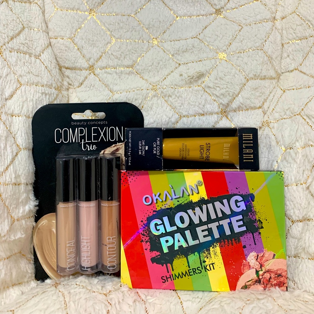 Okalan Glowing Palette, Milani Strobe Light and Beauty Concepts Complexion.